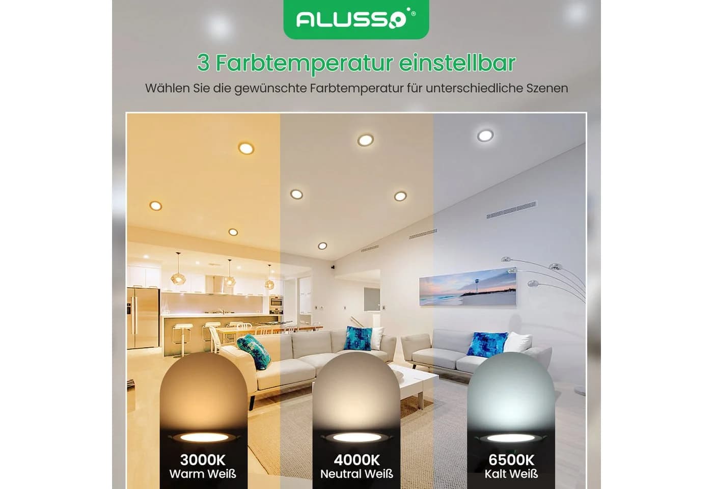 ALUSSO LED Einbaustrahler 6er-Set 10W 800lm Schwarz - Bild 3