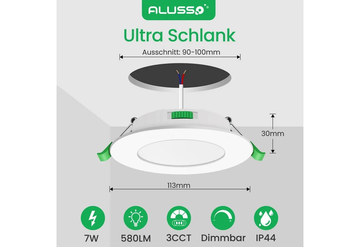 Einbaustrahler LED Weiß, Flach, Rund