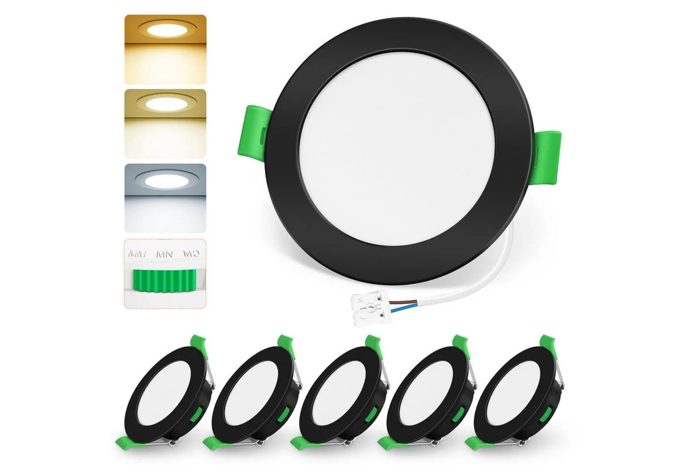 ALUSSO LED Einbaustrahler 6er-Set, Deckenleuchte, Flachstrahler für Bad, Wohnzimmer, 230V, 4W, 55-68 mm, Rund, Schwarz - Bild 2