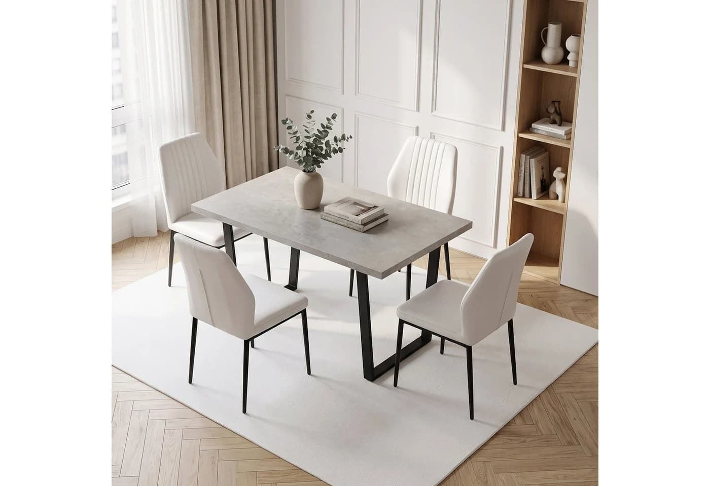 Jiexi Essgruppe 110x70 cm Grau mit PU-Leder Stühlen