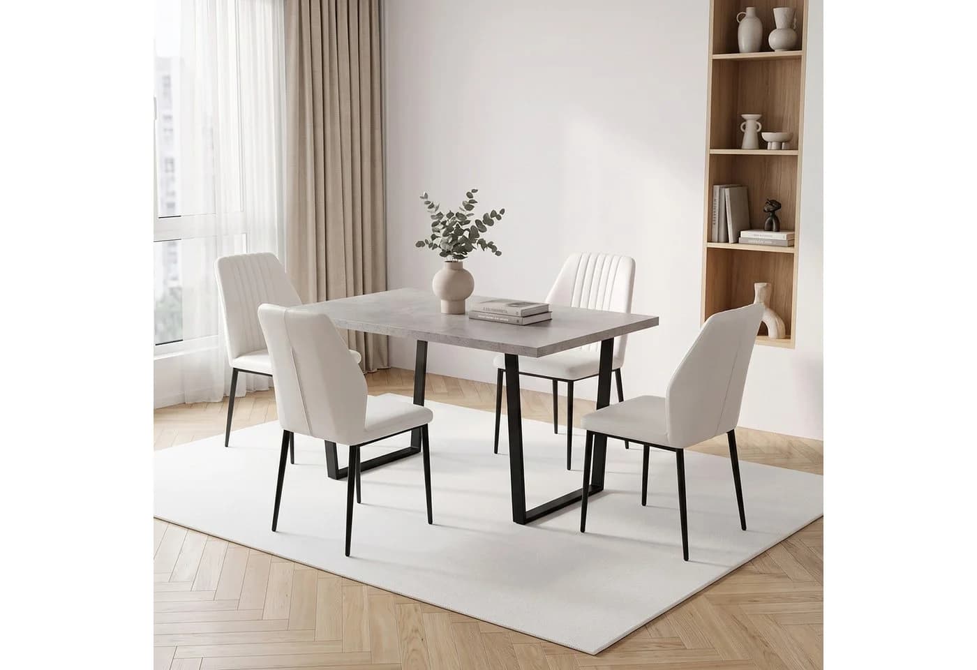 Jiexi Essgruppe 110x70 cm Grau mit PU-Leder Stühlen - Bild 2