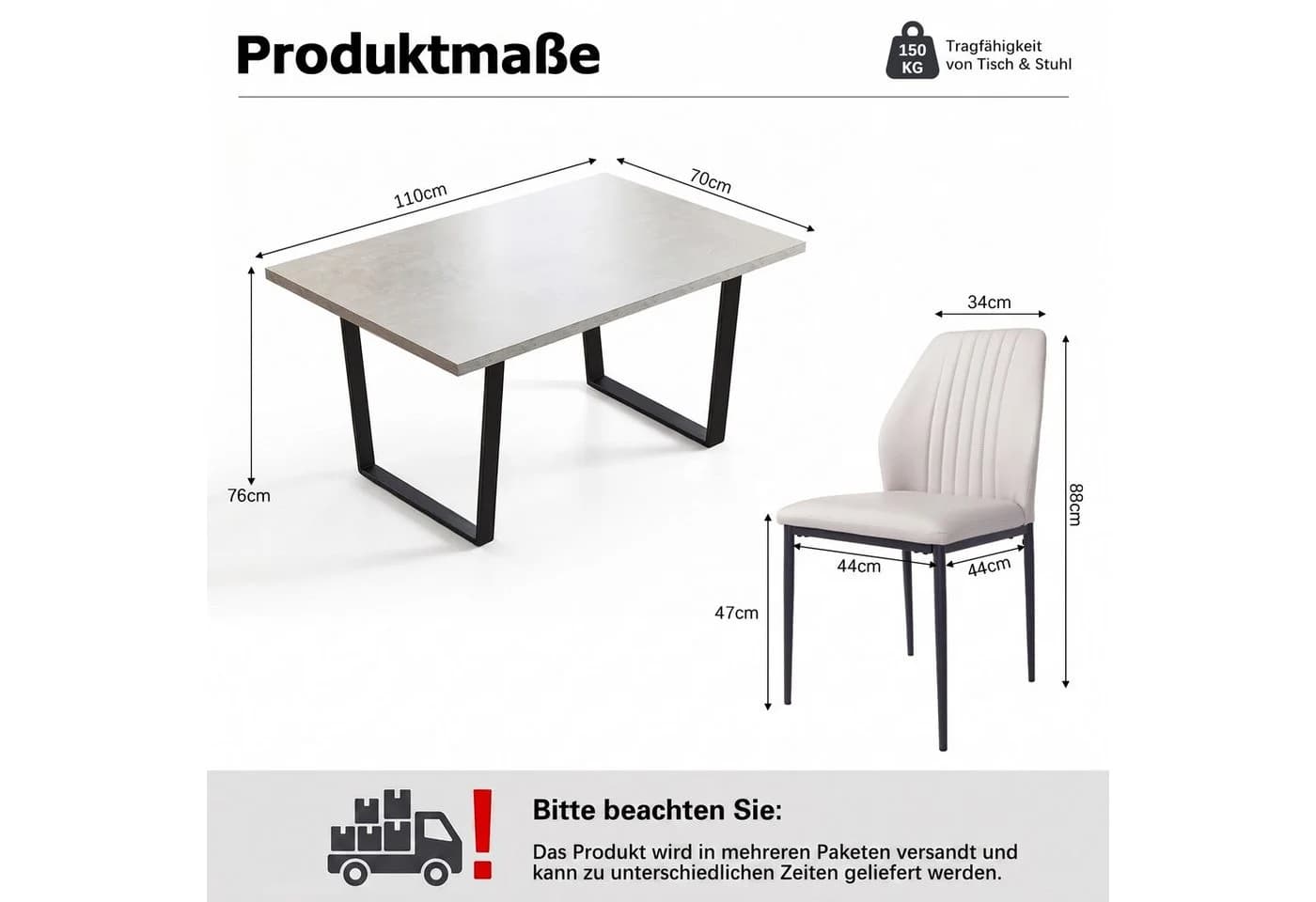 Jiexi Essgruppe 110x70 cm Grau mit PU-Leder Stühlen - Bild 3