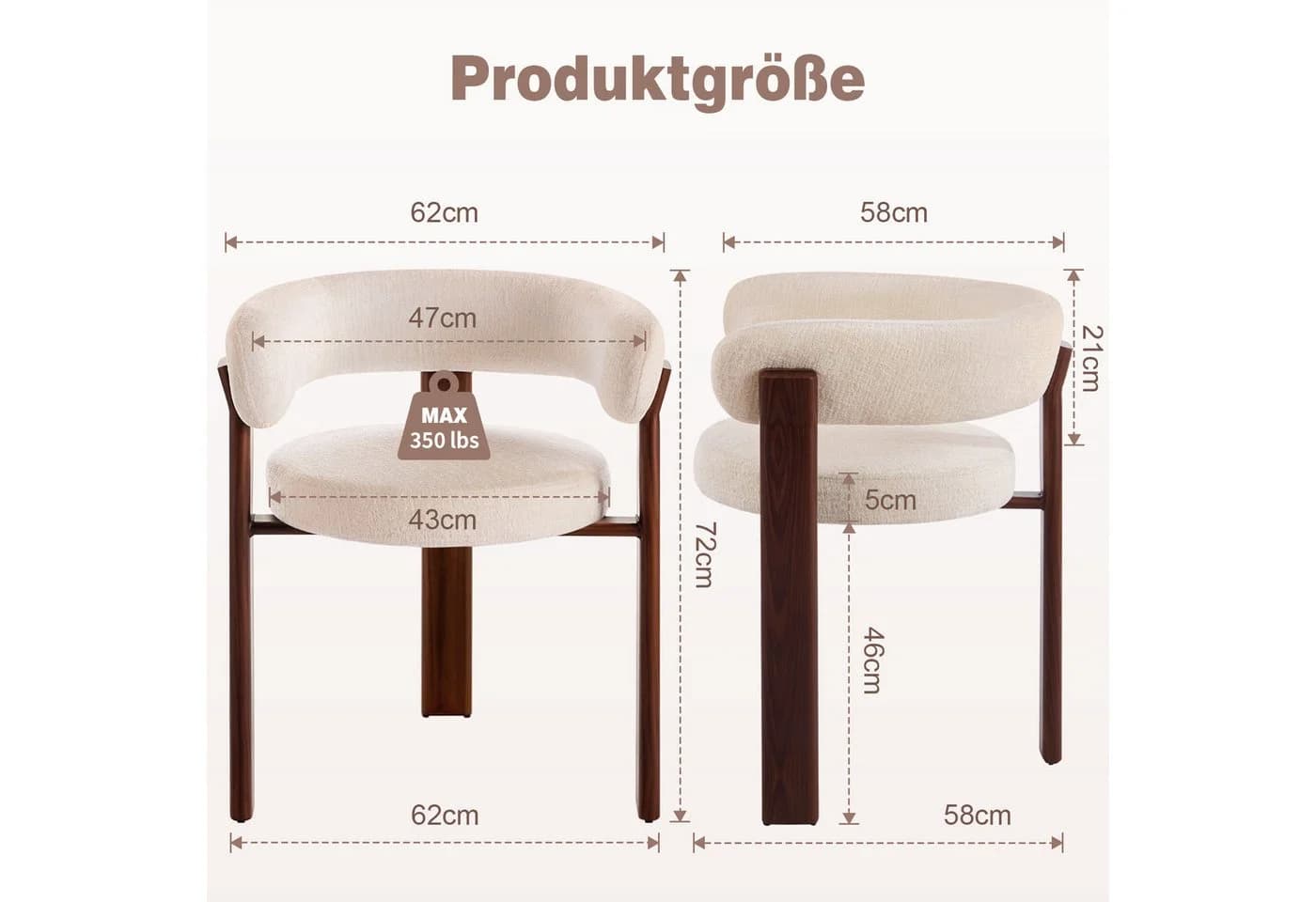DITAIX Polsterstuhl 2er Set Esszimmerstühle Mid Century mit Gebogener Rückenlehne & Metallgestell
