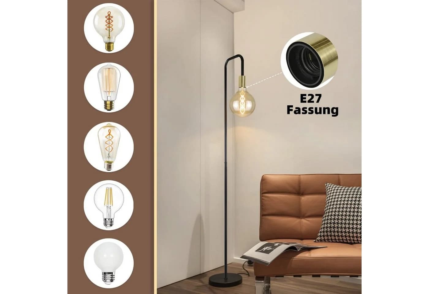 ZMH Stehlampe Schwarz Retro Industrial Lampe Vintage mit Fußschalter E27