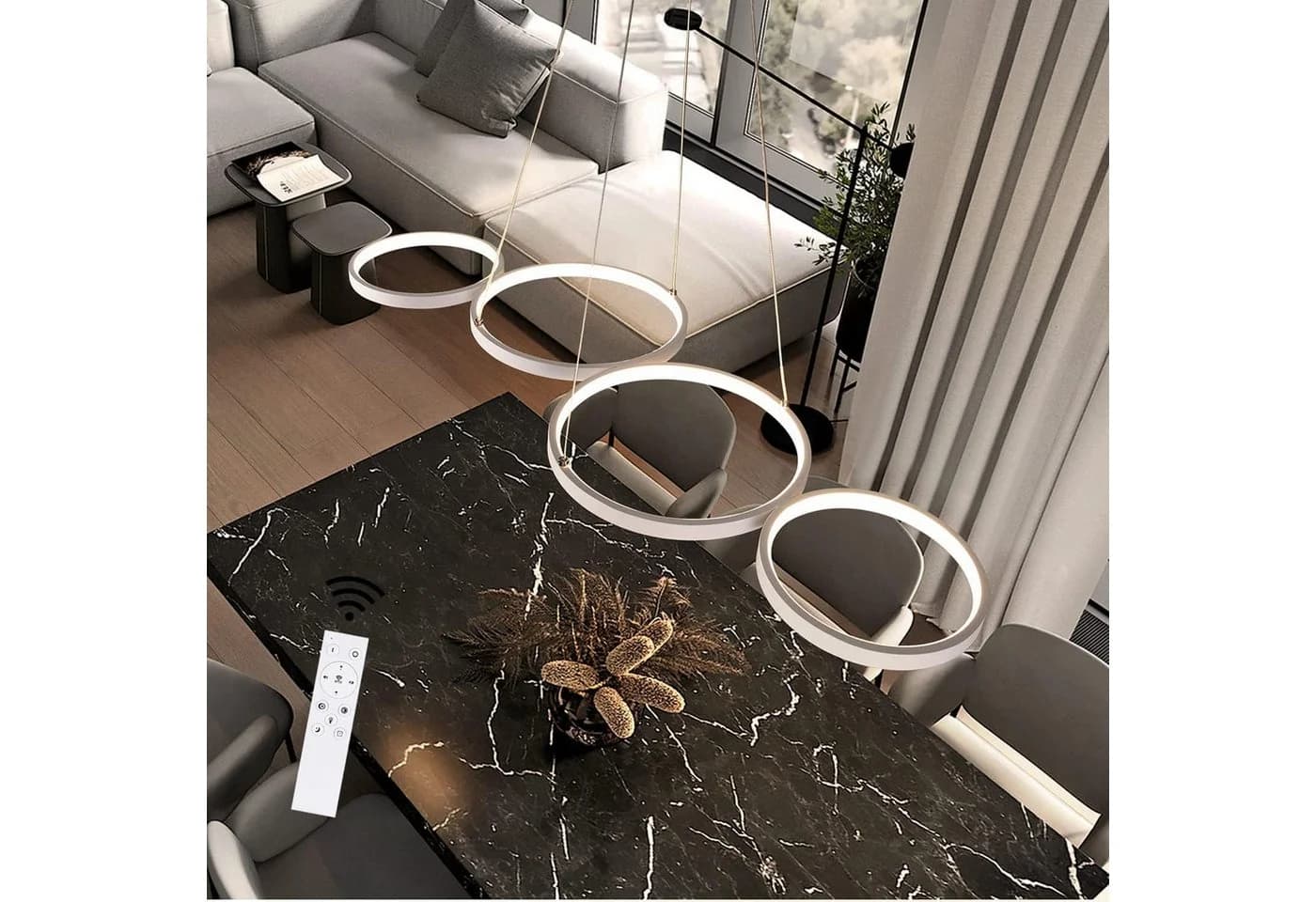 ZMH LED Pendelleuchte Modern 4-flammig Dimmbar mit Fernbedienung - Bild 2