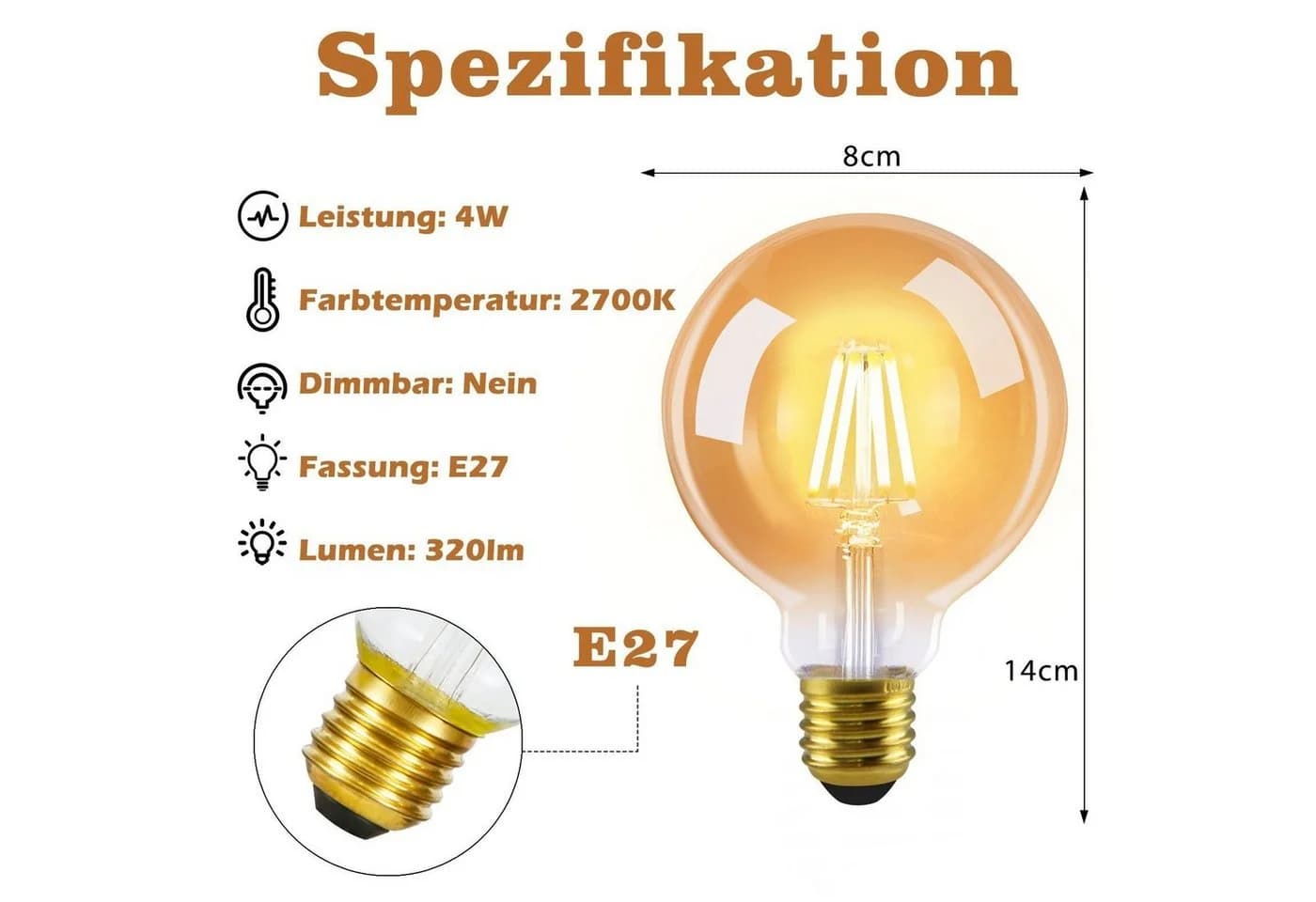 Retro LED-Leuchtmittel Warmweiß 8x8x8 cm