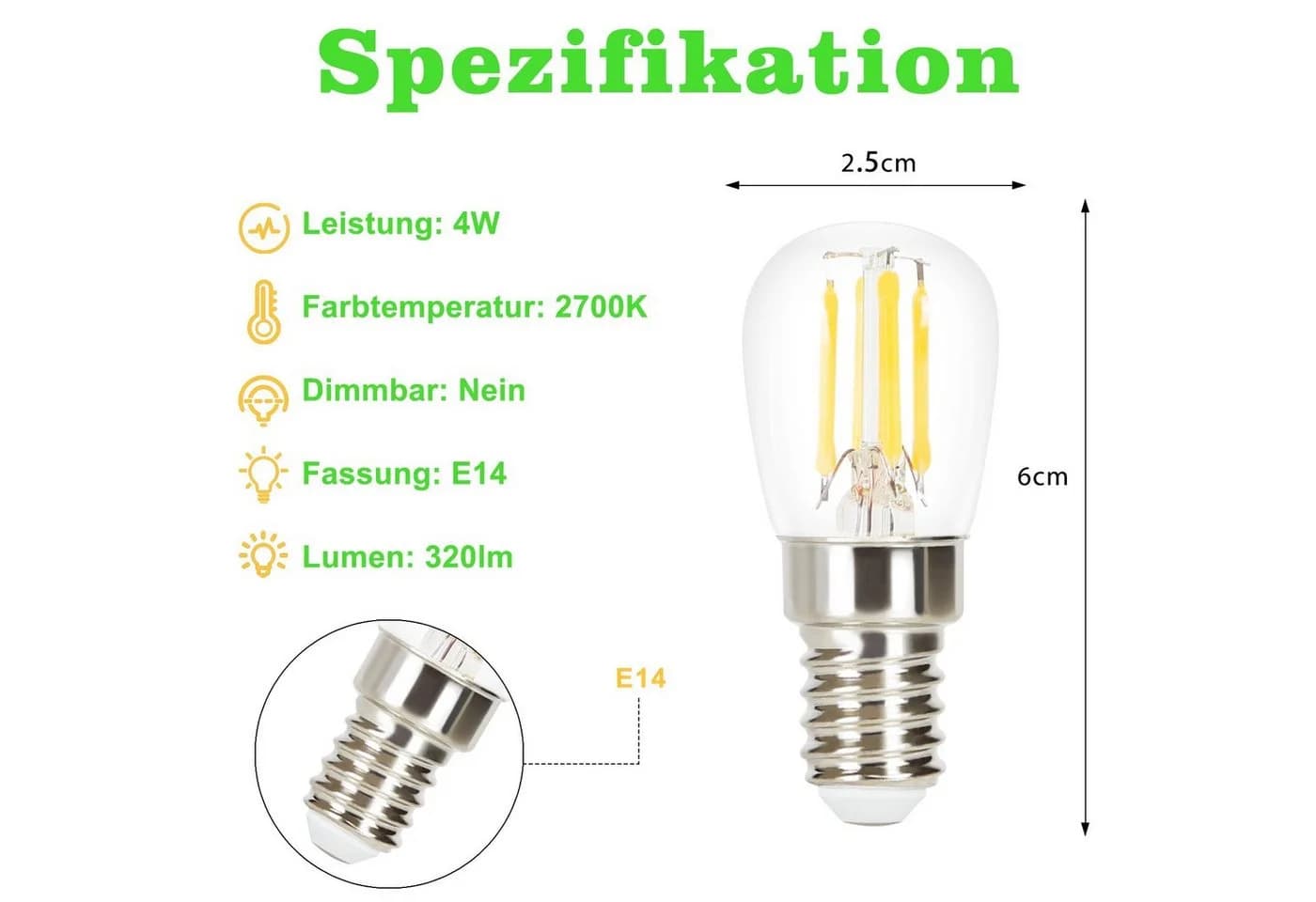 ZMH LED-Leuchtmittel E14 Edison LED Vintage Glühbirne 4W ST25 2700K warmweiß
