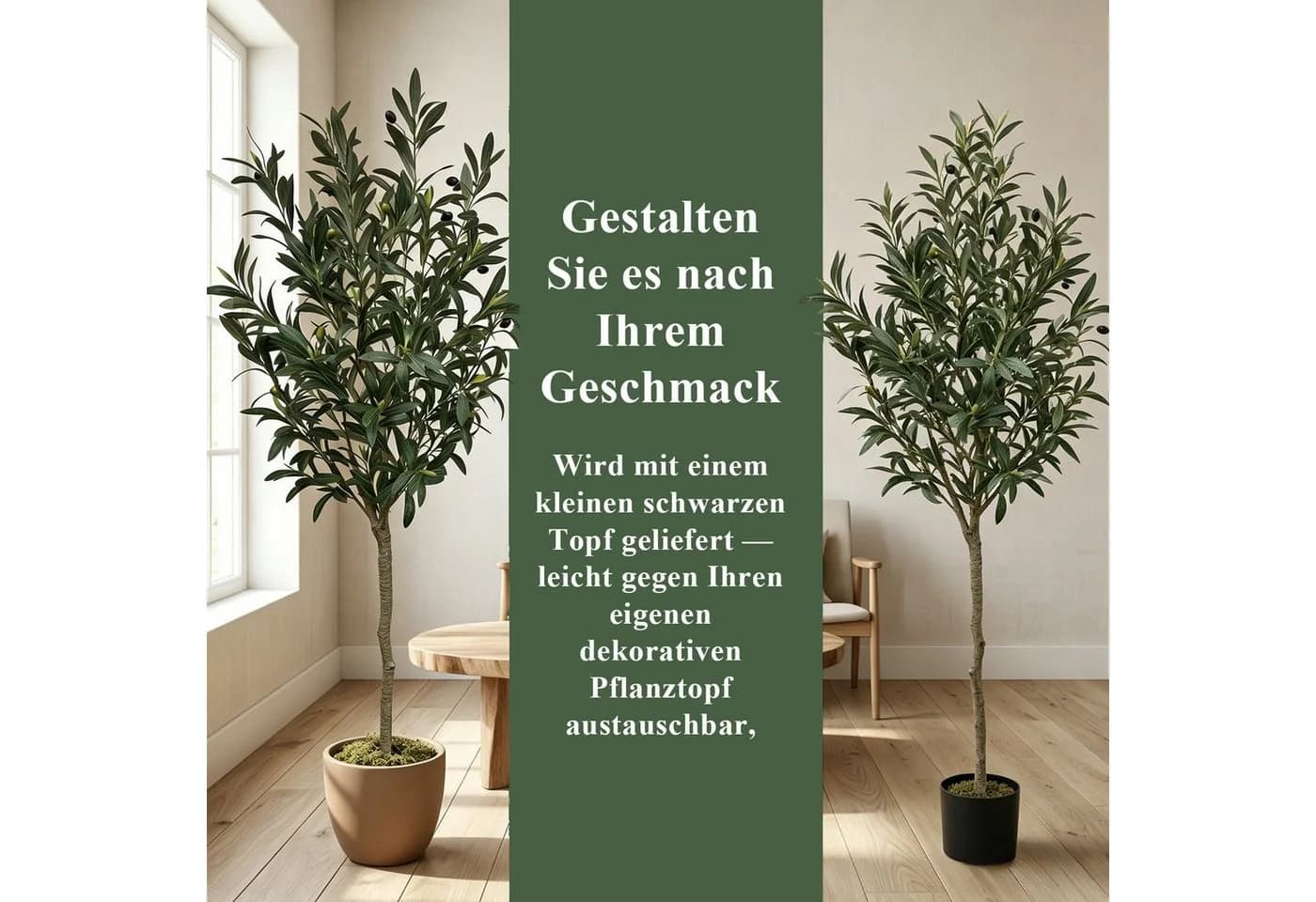CASSILANDO Künstliche Zimmerpflanze Olivenbaum Grün 210 cm - Bild 3