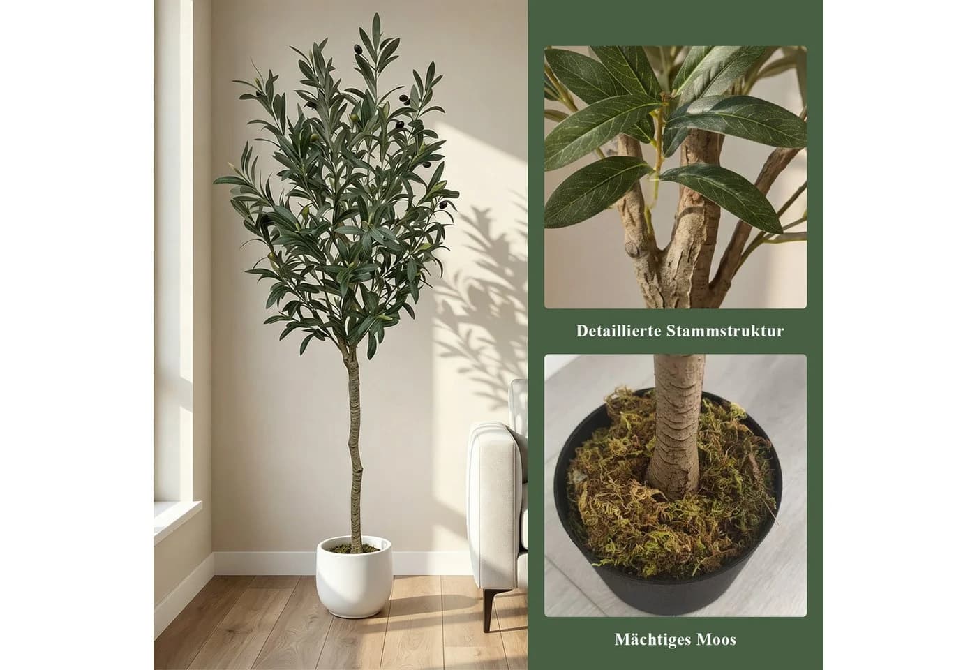 CASSILANDO Künstliche Zimmerpflanze Olivenbaum Grün 210 cm - Bild 4
