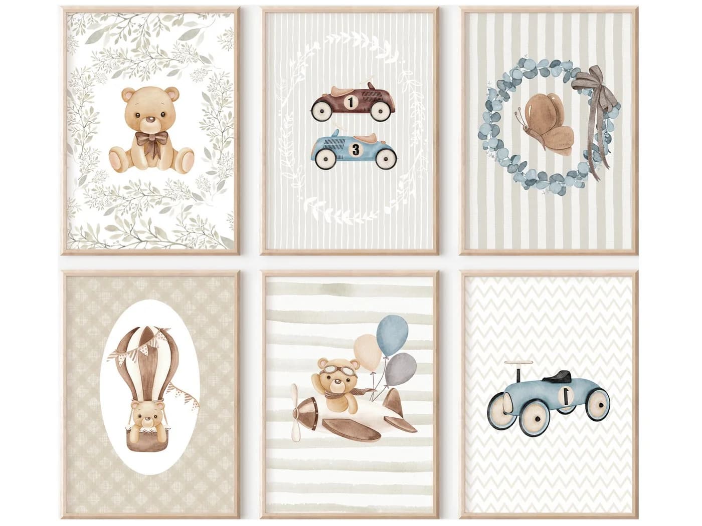 homestyle-accessoires Poster Kinderzimmer Bilderwand 6erSet Teddy Auto - Bild 2