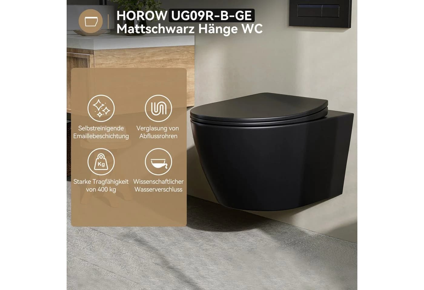 HOROW Hänge WC Komplettset Spülrandlos Toilette Nano Beschichtung - Bild 4