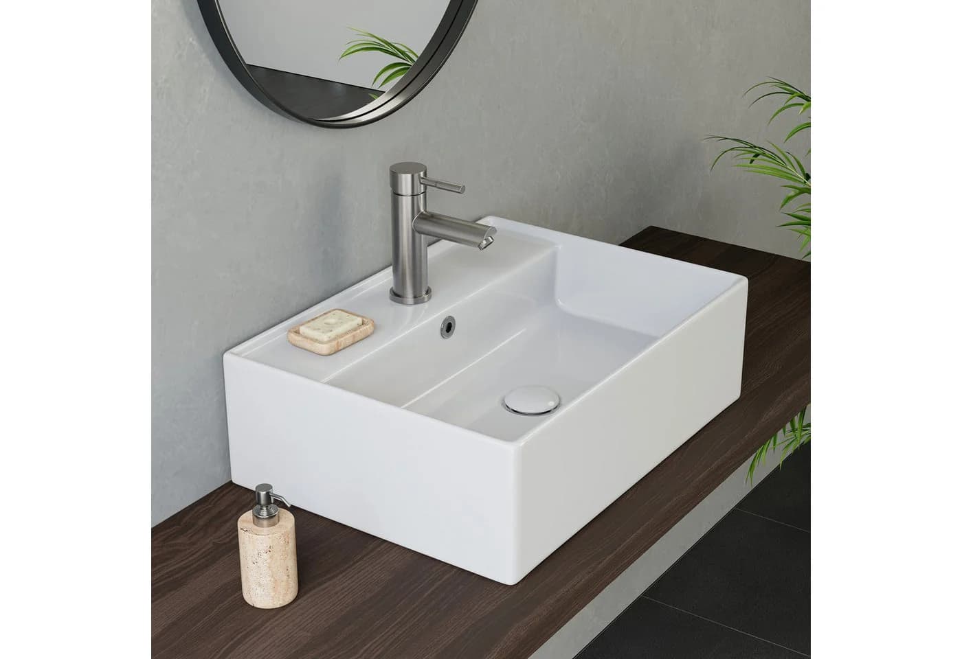 HOROW Waschbecken Rechteckig Hängewaschbecken oder Aufsatzwaschbecken 55/45*31*13cm Weiß