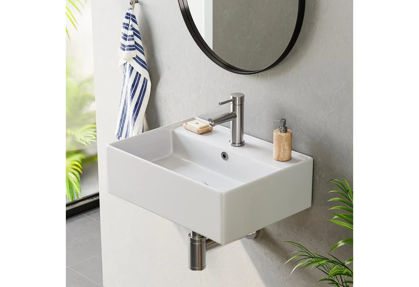 HOROW Waschbecken Rechteckig Hängewaschbecken oder Aufsatzwaschbecken 55/45*31*13cm Weiß - Bild 2