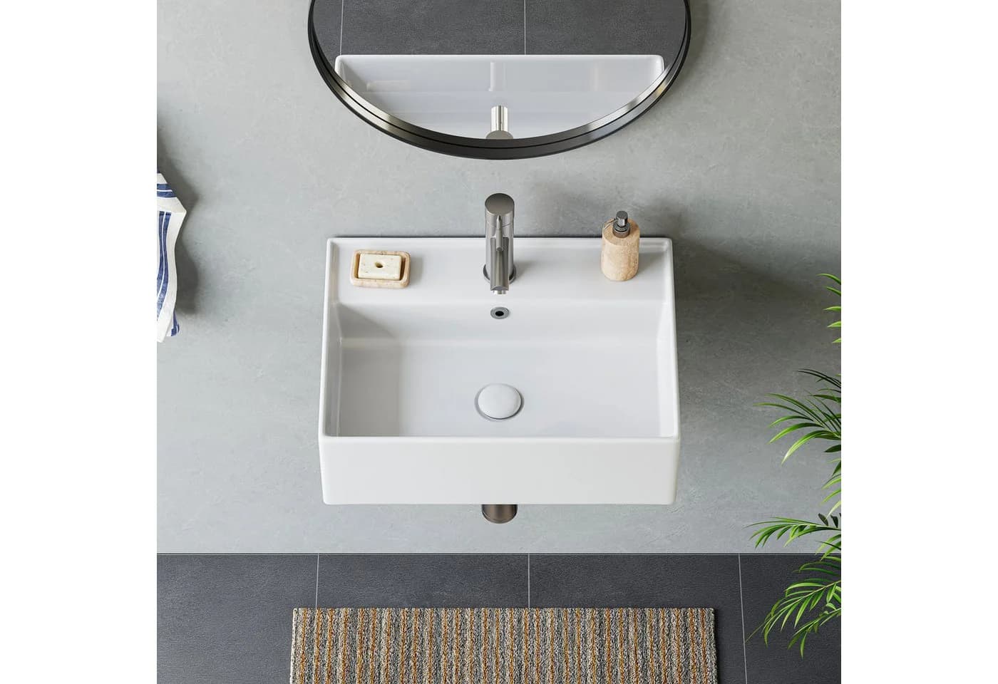 HOROW Waschbecken Rechteckig Hängewaschbecken oder Aufsatzwaschbecken 55/45*31*13cm Weiß - Bild 3