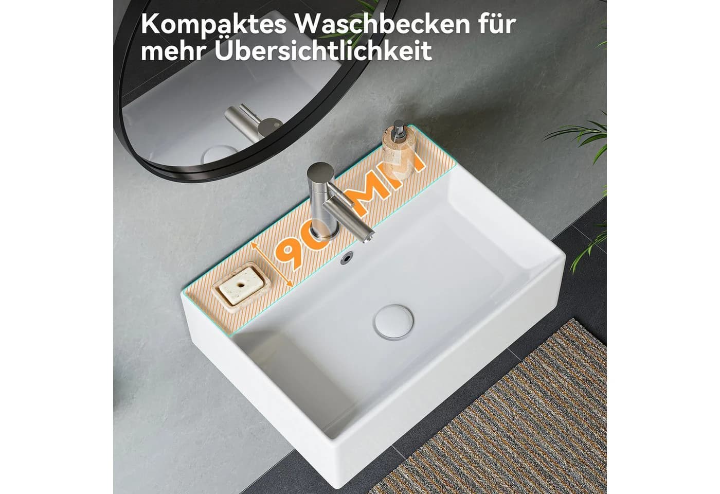HOROW Waschbecken Rechteckig Hängewaschbecken oder Aufsatzwaschbecken 55/45*31*13cm Weiß - Bild 5