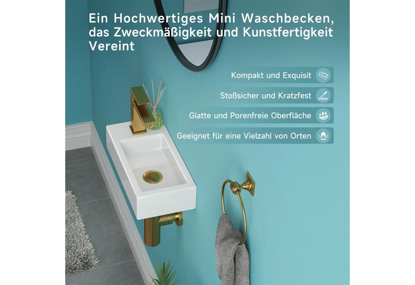 HOROW Mini Hängewaschbecken Keramik Weiß