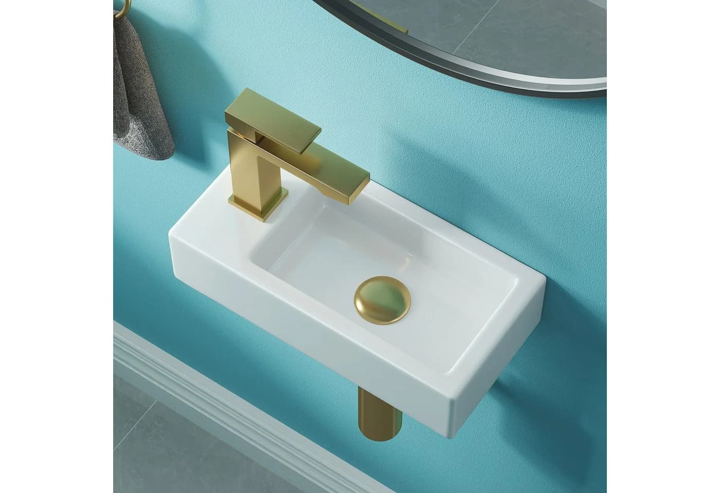 HOROW Mini Hängewaschbecken Keramik Weiß - Bild 2