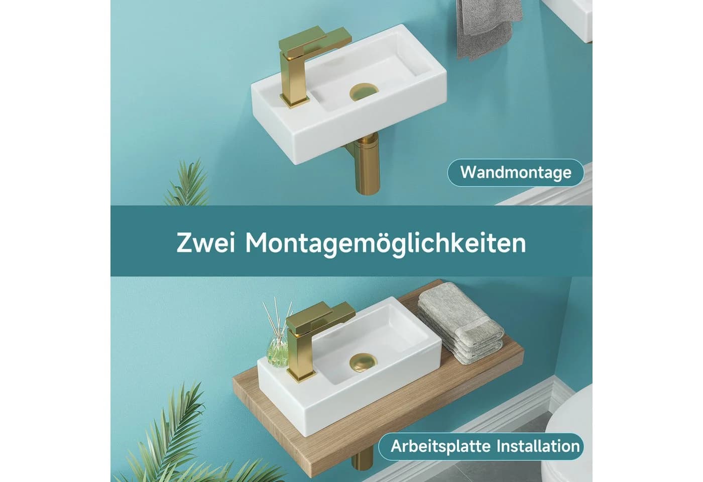HOROW Mini Hängewaschbecken Keramik Weiß - Bild 3
