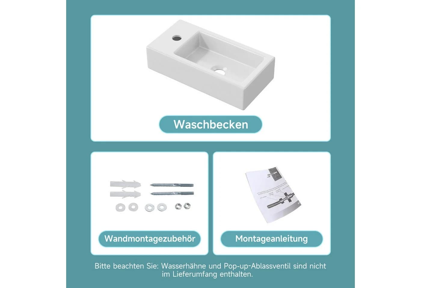 HOROW Mini Hängewaschbecken Keramik Weiß - Bild 5