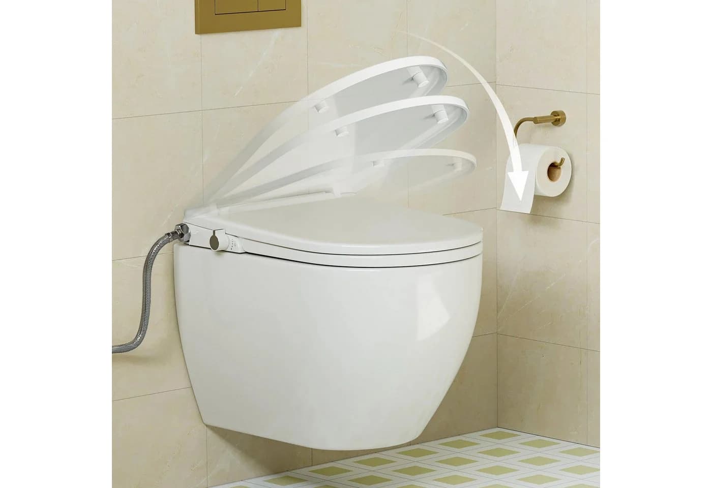 HOROW Dusch-WC-Sitz mit Bidet, Absenkautomatik, Duroplast, abnehmbar