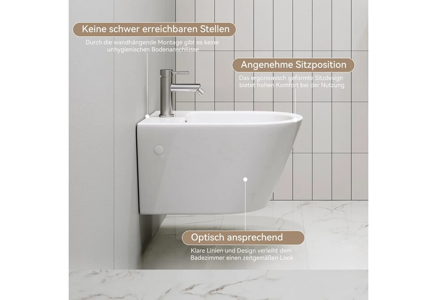 HOROW Bidet Wand Bidet Keramik Bidet Hänge-Bidet WC-Bidet - Bild 5