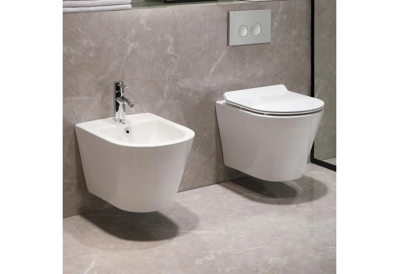 HOROW Bidet Hänge Bidet Komplet Set mit Hänge WC Spülrandlos, wandhängend, WC Sitz mit Absenkautomatik - Bild 2