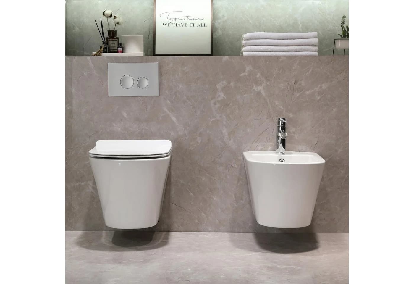HOROW Bidet Hänge Bidet Komplet Set mit Hänge WC Spülrandlos, wandhängend, WC Sitz mit Absenkautomatik - Bild 3