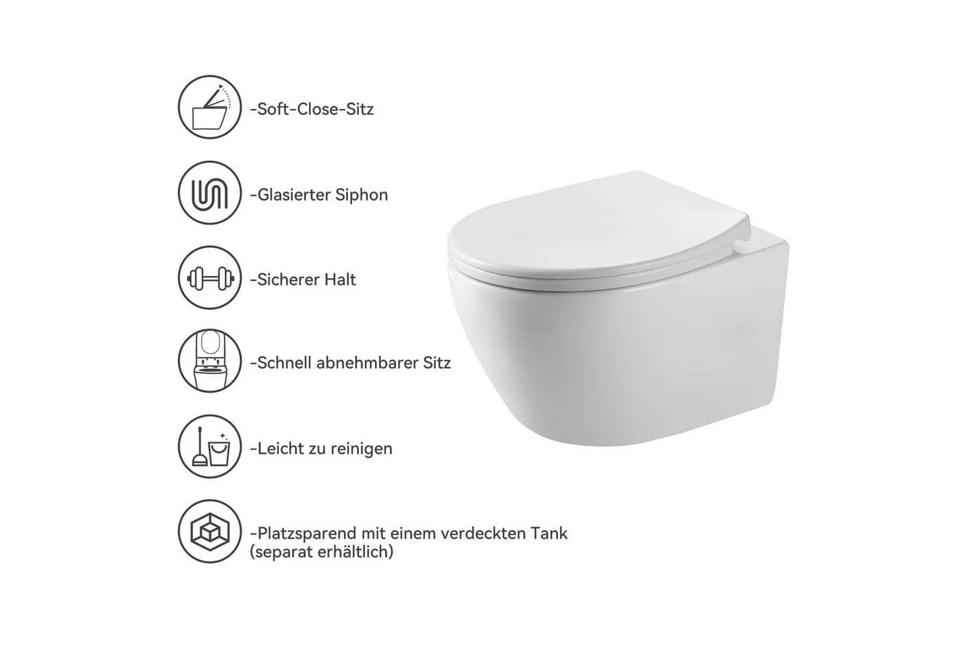 HOROW Vorwandelement WC Toilette Komplettset Hänge-WC mit WC-Sitz Absenkautomatik - Bild 3