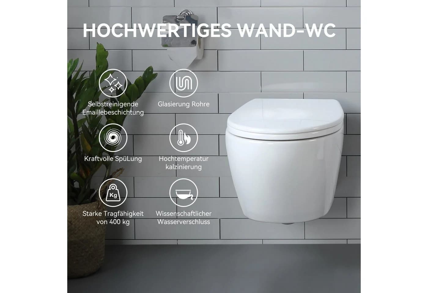 HOROW WC-Komplettset Vorwandelement WC Set Spülkasten WC Drückerplatte Set, wandhängend, (Toilette mit Spülkasten Spülrandloses WC Wand WC Spülrandlos)