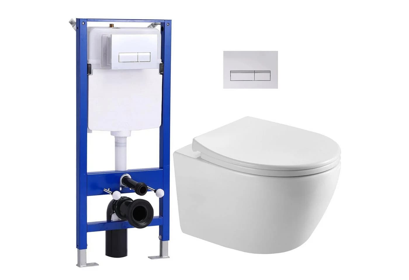 HOROW WC-Komplettset Vorwandelement WC Set Spülkasten WC Drückerplatte Set, wandhängend, (Toilette mit Spülkasten Spülrandloses WC Wand WC Spülrandlos) - Bild 2