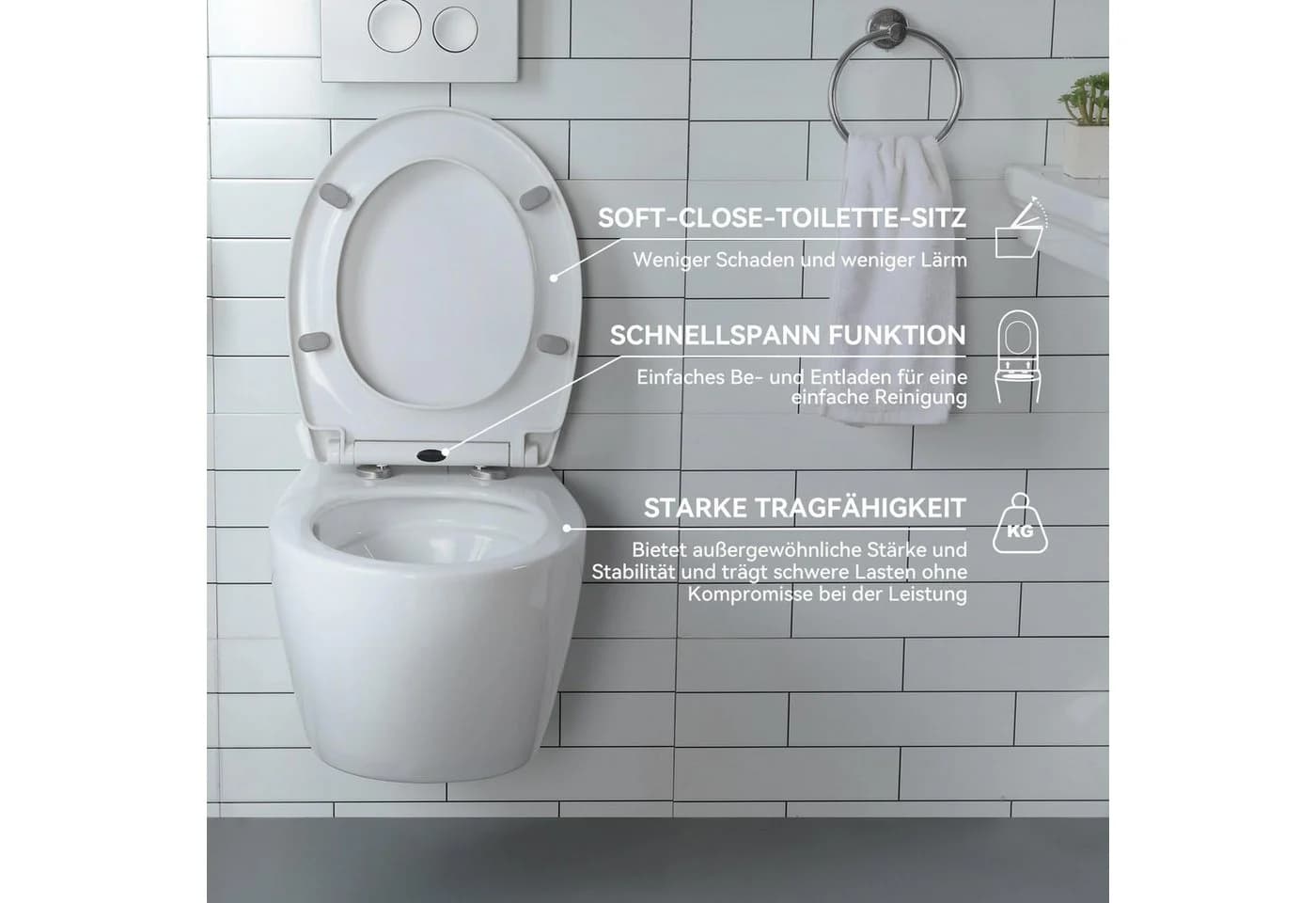 HOROW WC-Komplettset Vorwandelement WC Set Spülkasten WC Drückerplatte Set, wandhängend, (Toilette mit Spülkasten Spülrandloses WC Wand WC Spülrandlos) - Bild 3
