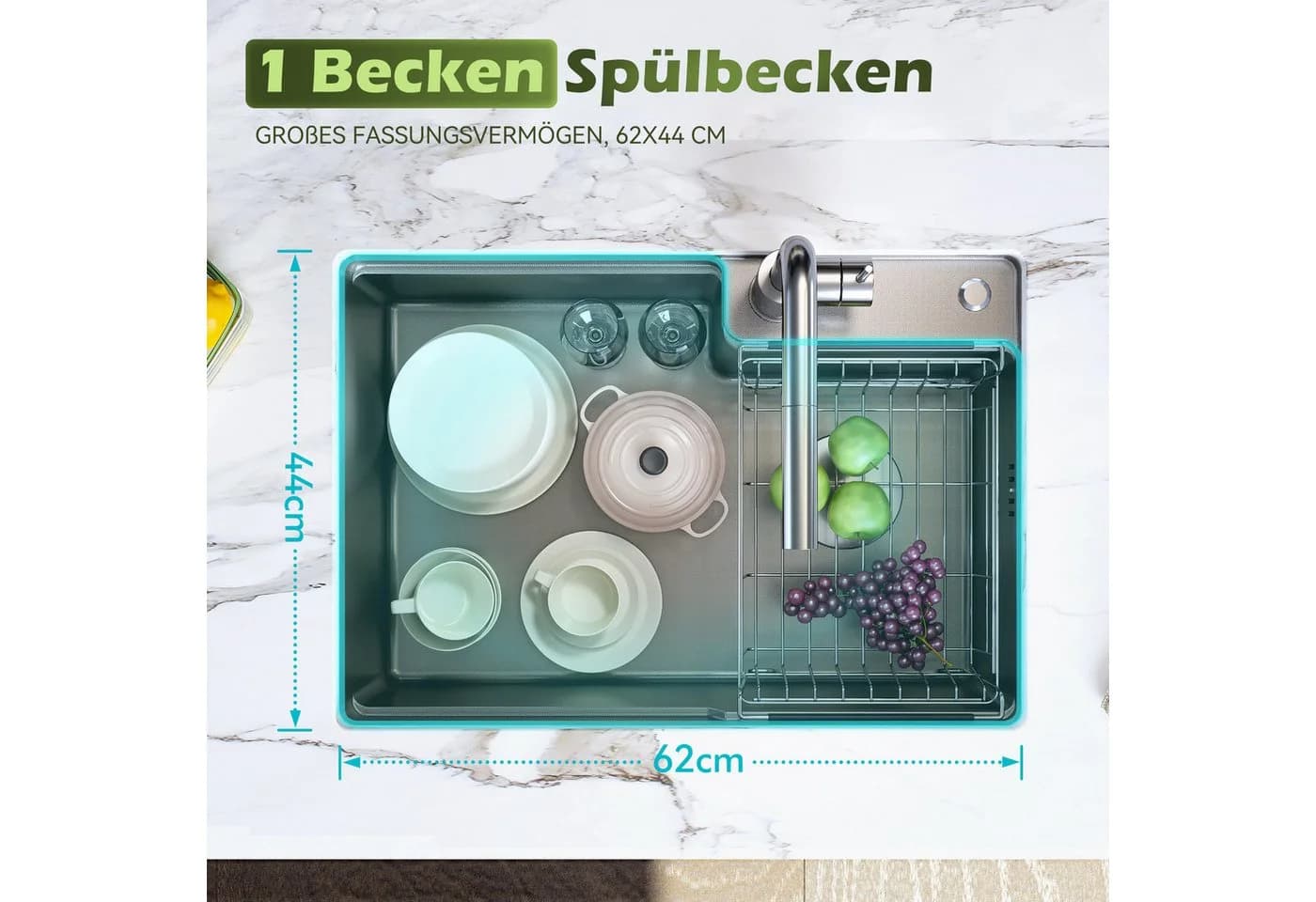 HOROW Küchenspüle Einbauspüle Edelstahl Spüle 62x44 cm - Bild 4
