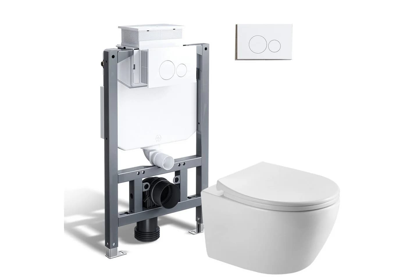 HOROW WC-Komplettset mit Vorwandelement, 2-Mengen-Spülung, weiß - Bild 2