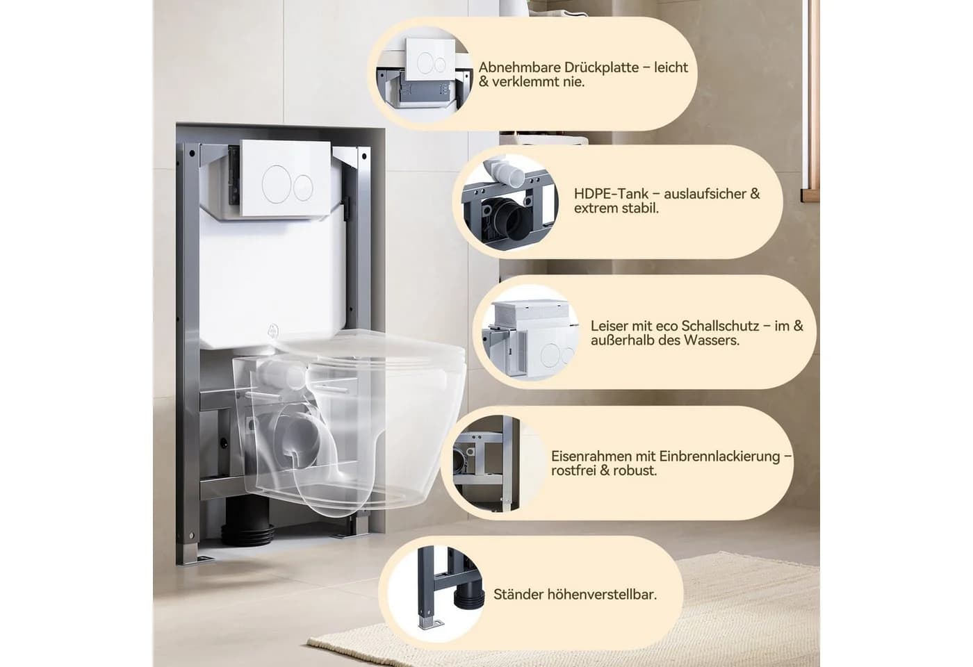 HOROW Vorwandelement WC Unterputz Spülkasten Grau 82cm - Bild 3