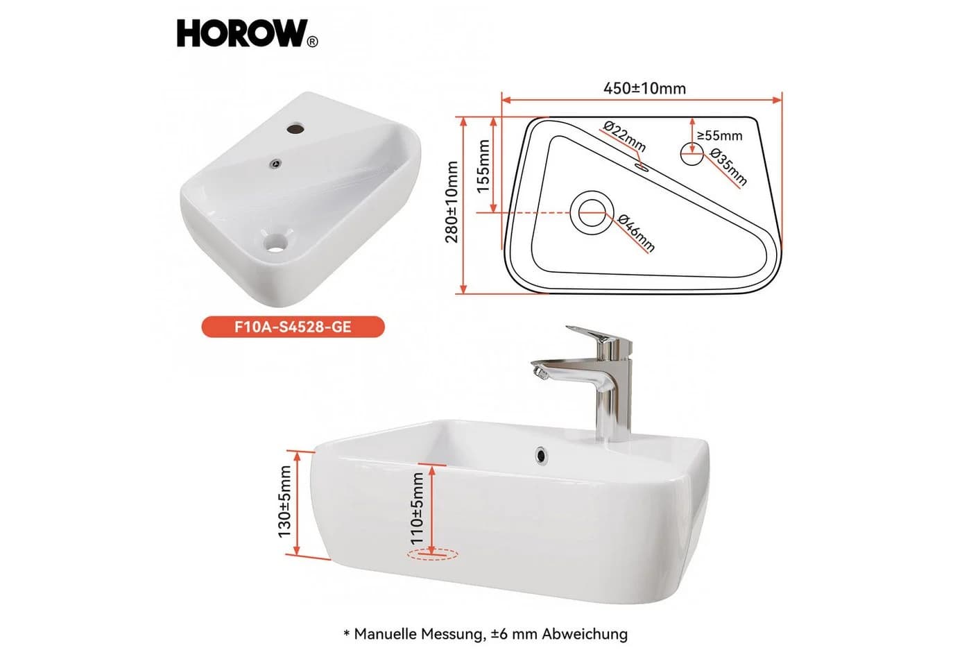 HOROW Aufsatzwaschbecken Oval Weiß Nano Beschichtung - Bild 4