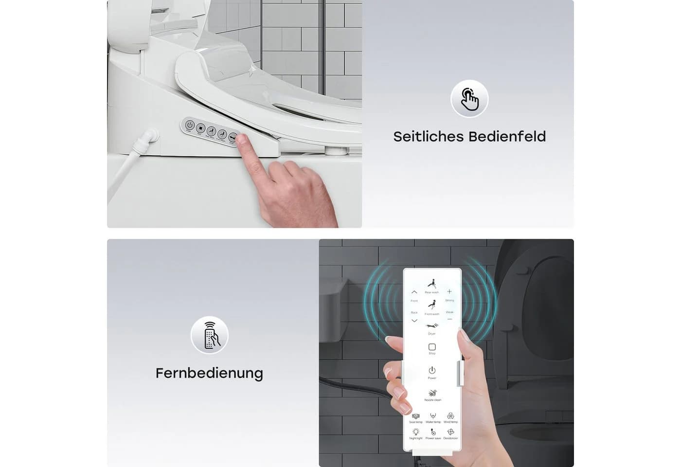 HOROW Smart Dusch-WC Hänge-WC mit Bidet, Edelstahl-Düse & Nachtlicht - Bild 5