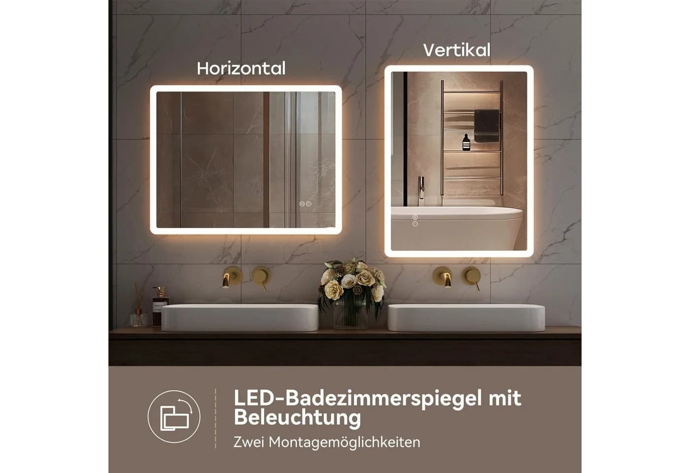 HOROW LED Badspiegel weiß mit Anti-Beschlag und dimmbarer Beleuchtung - Bild 3