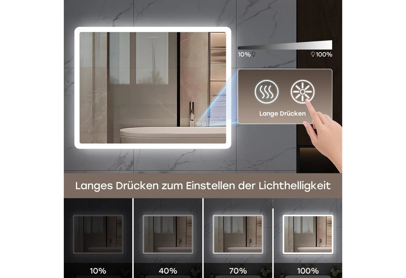 HOROW LED Badspiegel weiß mit Anti-Beschlag und dimmbarer Beleuchtung - Bild 5