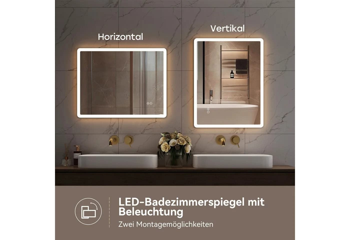 HOROW Badspiegel LED Dimmbar mit Anti-Beschlag