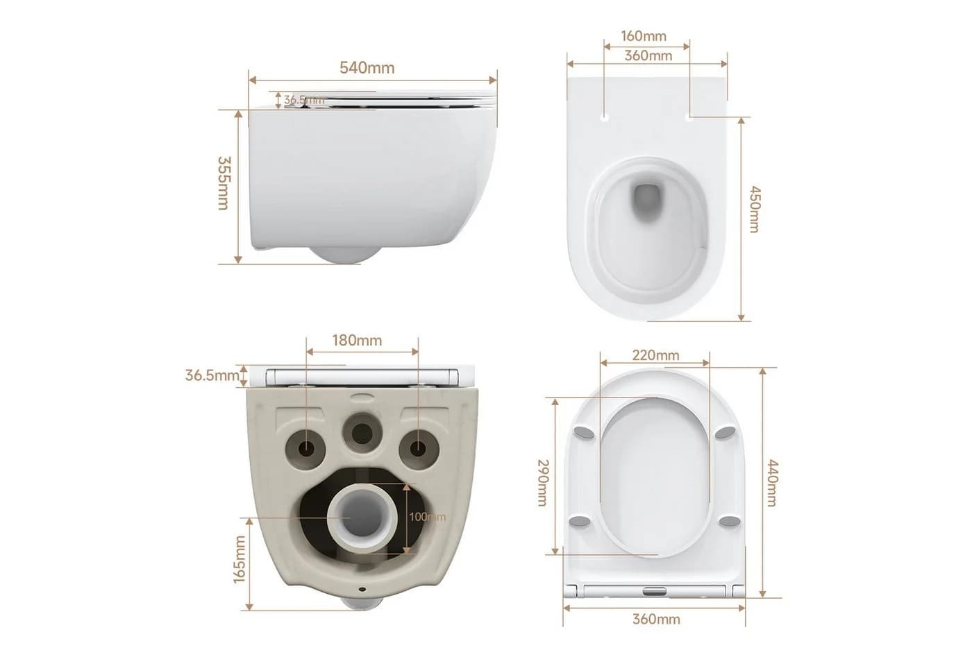 HOROW Tiefspül-WC wandhängend Spülrandlos - Bild 4