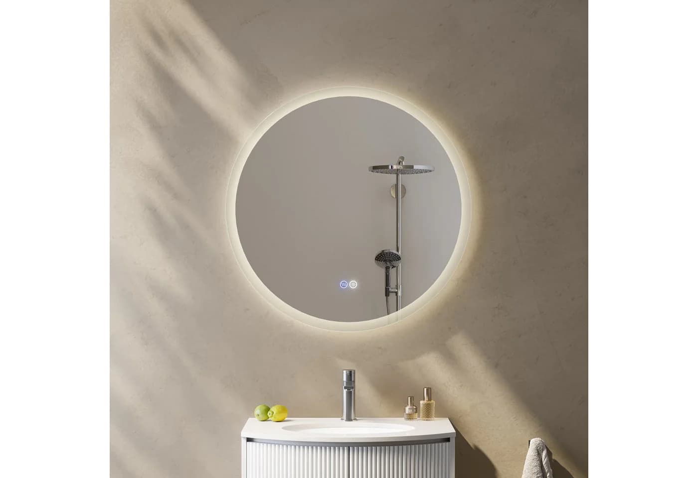 HOROW LED Badspiegel Rund Antibeschlag Dimmbar