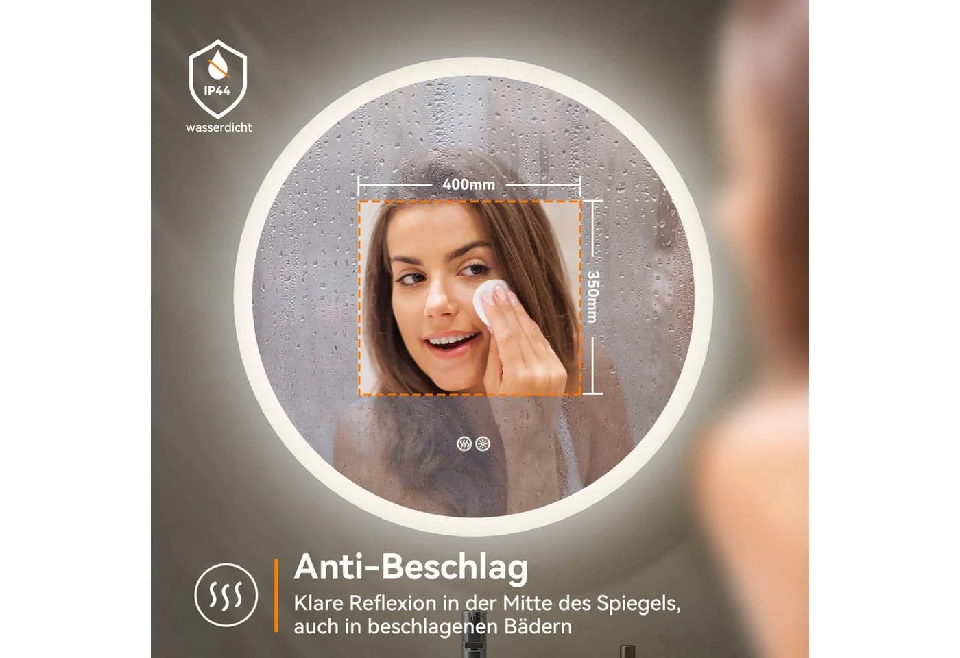 HOROW LED Badspiegel Rund Antibeschlag Dimmbar - Bild 3