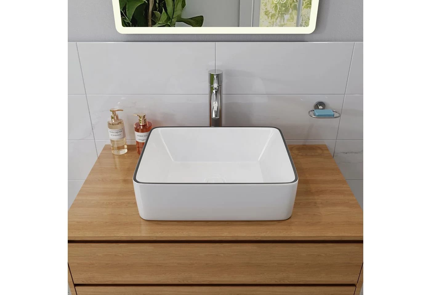 HOROW Aufsatzwaschbecken Oval Weiß Glänzend Keramik