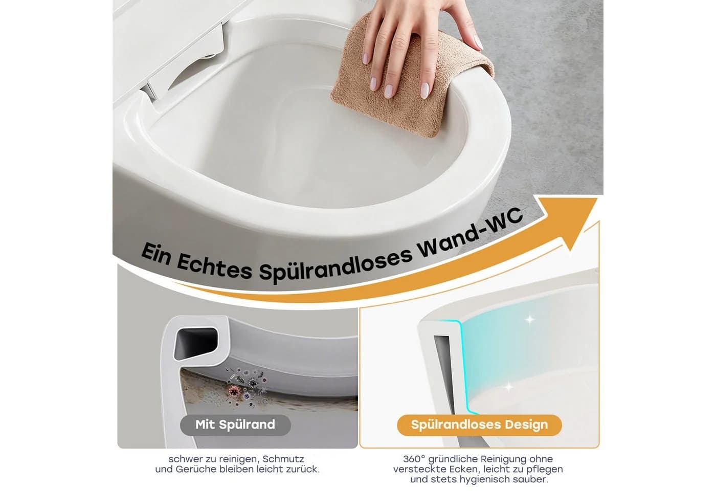 HOROW Dusch-WC mit Bidet-Funktion, Japanische Toilette spülrandlos - Bild 3