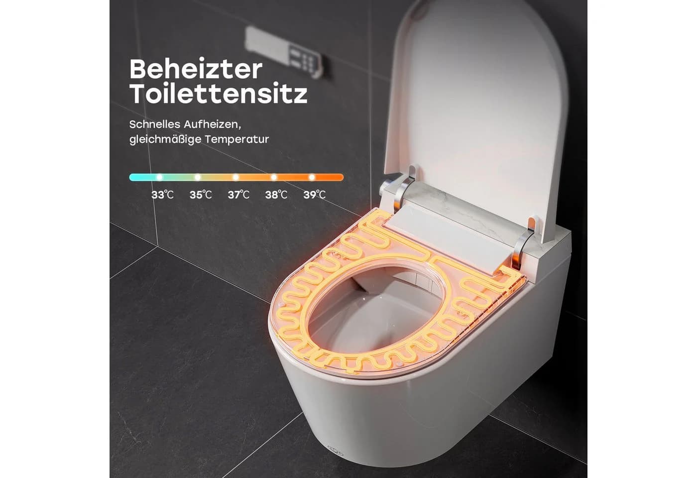 HOROW Dusch-WC Hänge WC mit Bidet-Funktion, Warmwasser, Beheizter Sitz, Damenpflege - Bild 4