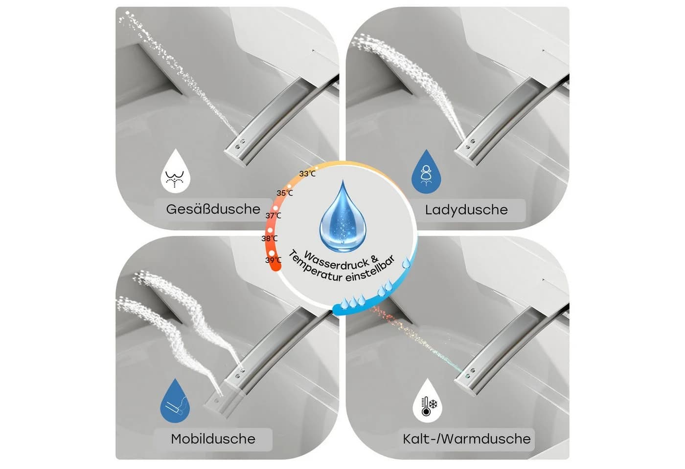 HOROW Dusch-WC Bidet WC mit Bidet-Funktion, Wandhängend, Spülrandlos, Nachtlicht, Beheizter Sitz - Bild 4