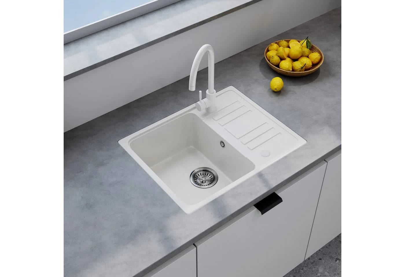 HOROW Granitspüle Schwarz 1 Becken Einbauspüle 57 x 45 cm