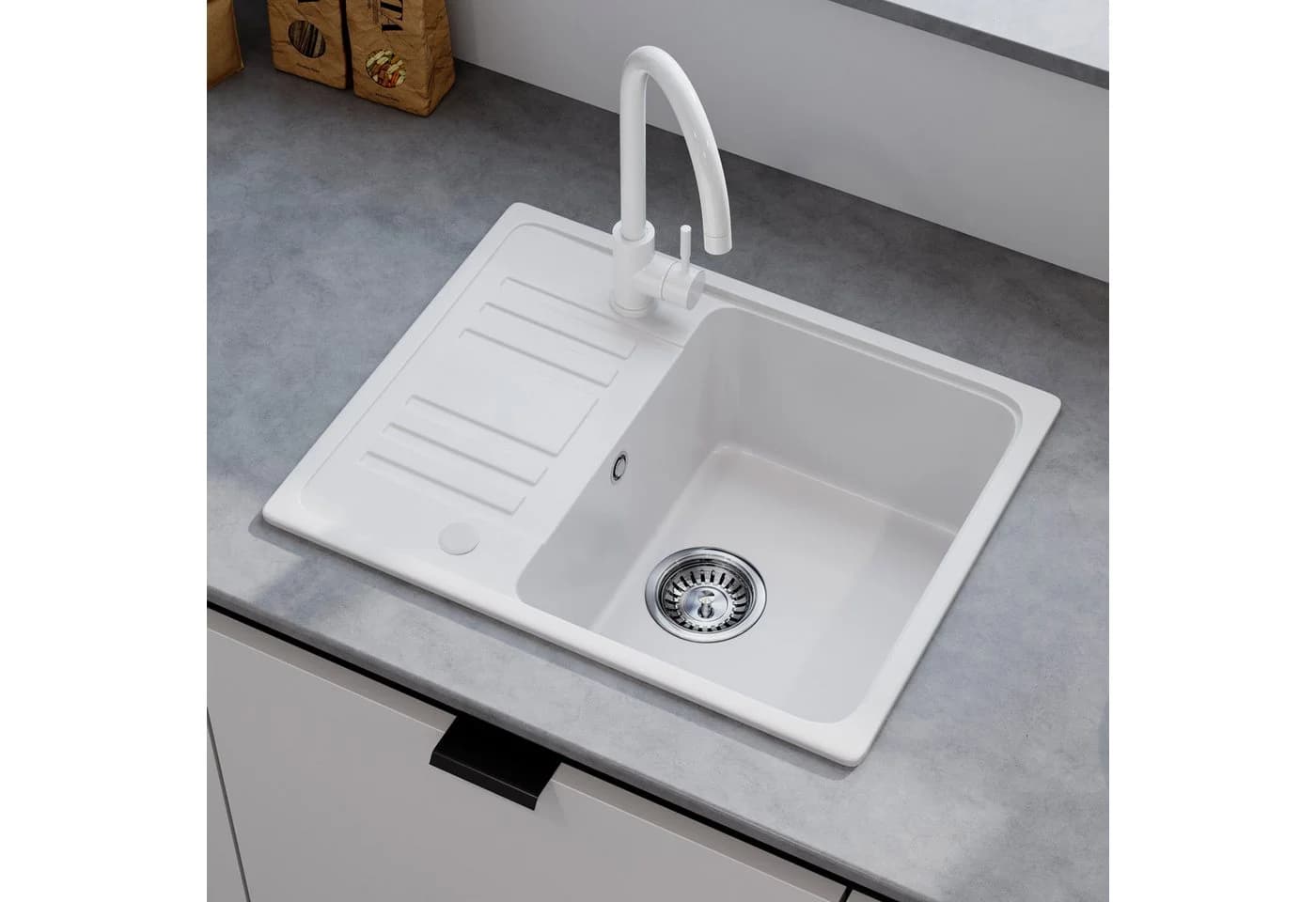 HOROW Granitspüle Schwarz 1 Becken Einbauspüle 57 x 45 cm - Bild 2