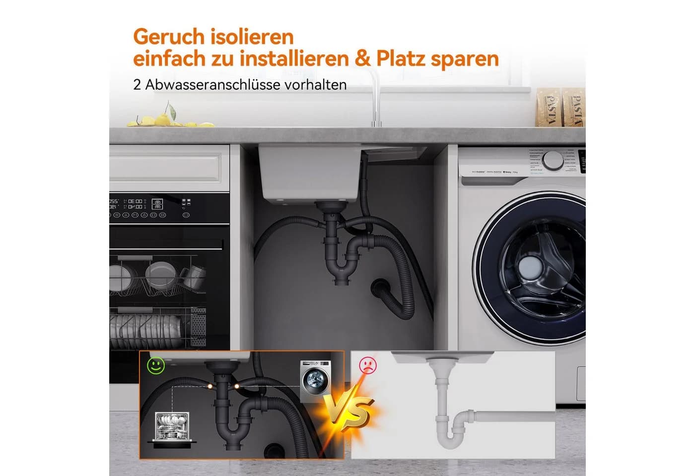 HOROW Granitspüle Schwarz 1 Becken Einbauspüle 57 x 45 cm - Bild 5