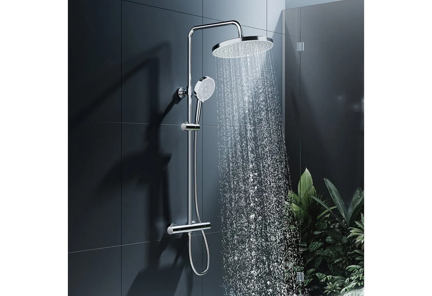 HOROW Brausegarnitur Duschsystem ohne Armatur, 5 Strahlarten, Chrom - Bild 2